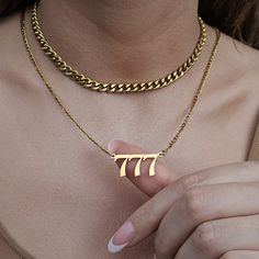 Gift a touch of personal significance with our 18K Solid Gold Filled Personalized Angel Number Necklace. Featuring a customized lucky number on a stainless steel pendant, this necklace is a unique token of guidance and fortune, making it a thoughtful and cherished gift for her. ✨Product Features ✨ * Stainless Steel - 18k Gold Filled * Antitarnish *  Waterproof * Hypoallergenic * Handmade in USA 💎 Material 💎 * Stainless Steel * Our products are produced by hand in our workshops. * Our jewelry i 777 Necklace, Angel Number Necklace, Number Necklace, Lucky Number, Angel Number, Stainless Steel Pendant, Necklace Gift, Gift Necklace, Favorite Jewelry