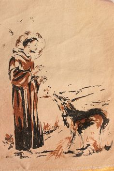 a drawing of a person and a dog