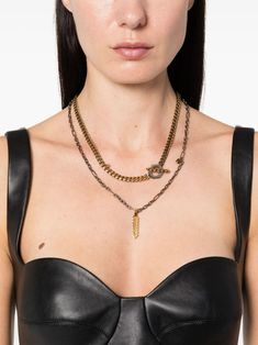 Alexander McQueen logo-pendant Chain Necklace - Farfetch Chain Logo, Alexander Mcqueen Logo, Chain Necklace Gold, Versace Outfit, Chanel 2, Skull Pendant, Iconic Bags, Demi Fine Jewelry, Fine Earrings