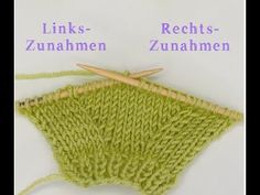 two knitting stitches are next to each other on a white surface with text that reads links - zuhnen, rechts - zunahmen