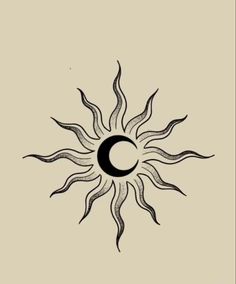 the sun and moon are drawn in black ink on a beige background, as if it is