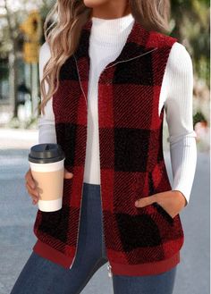 Color:Wine Red;Size:S;Size:M;Size:L;Size:XL;Size:XXL;Package Contents:1 X Waistcoat; Elegant Dresses Plus Size, Sleeveless Waistcoat, Swimwear Suits, Plaid Outfits, Black Swimwear, Plaid Tops, Women's Coats & Jackets, Cozy Fashion, Cardigan Tops