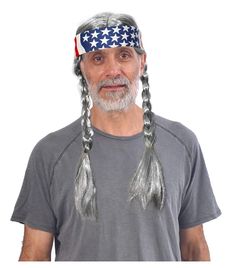 PRICES MAY VARY. One Grey Braided Hippie Wig For Men With Bandana - This wig set comes with a grey wig with braids and a separate American Flag Bandana. Makes for a fun hippie wig Makes A Great Character Wig - This grey braided wig makes a fun character wig and can work as a hippie wig, Indian Wig, Mama Wig, etc. One Size Fits Most Easily Worn Right Out Of The Package - This wig can easily be worn right out of the package, but it can also be easily styled with your fingers or hairbrush. * Do Not Wig With Braids, American Flag Bandana, Gray Wig, Hippie Headband, Wig Costume, Hippie Headbands, 60s Hippie, Men's Wigs, The Hollywood Bowl