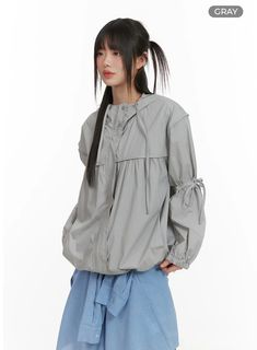 Hooded Drawstring Oversized Windbreaker CA418 - Acubi style | LEWKIN Casual Cotton Blouse With Drawstring, Casual Spring Blouse With Drawstring Tie, Trendy Tops With Drawstring Hood, Casual Spring Smock Top, Casual Summer Hooded Top With Drawstring, Casual Drawstring Hood Top For Summer, Summer Tops With Drawstring Hood Relaxed Fit, Summer Relaxed Fit Tops With Drawstring Hood, Summer Tops With Drawstring Hood And Relaxed Fit