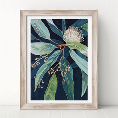 an art print with green leaves and flowers