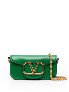 Valentino Garavani Small Locò Leather Shoulder Bag - Farfetch Green Valentino Bag, Verde Jade, Valentino Garavani Bag, Bag Stand, Valentino Bags, Small Shoulder Bag, Jade Green, Green Bag, Green Leather