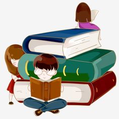 two children are reading books on top of each other