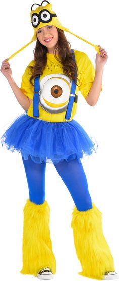 a woman dressed in a minion costume