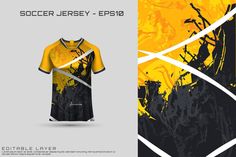 the soccer jersey is designed to look like it has been painted with yellow and black paint