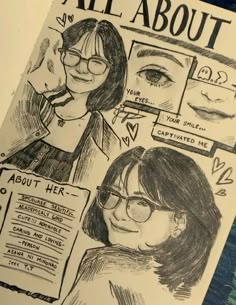 a drawing of two women with glasses and the caption'all about me '