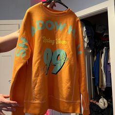 Nwot Never Worn Orange Graphic Print Sporty Sweatshirt, Orange Sporty Sweatshirt With Graphic Print, Sporty Orange Sweatshirt With Graphic Print, Spring Orange Crew Neck Sweatshirt, Blue Orange, Color Blue, Womens Tops, Sweatshirts Hoodie, Crew Neck