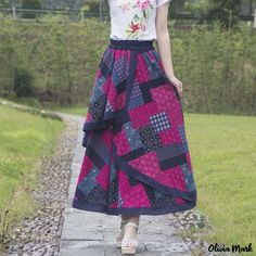 Olivia Mark - Cotton and Linen Midi Skirt with Flared Hem - Beach-Inspired Midi Skirt Linen Skirts, Linen Midi Skirt, Upcycle Clothes Diy, Beach Wear Outfits, Red Boho, Upcycled Fashion, Long Maxi Skirts, Oversized Dress, Fall Fabric