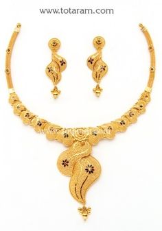 22K Gold Necklace & Drop Earrings Set - 235-GS1300 in 39.550 Grams 22k Gold Necklace Short, Luxury 22k Gold Necklaces For Festivals, Gold Set Design, Gold Necklace Sets, Unique Gold Jewelry Designs, 22k Gold Necklace, Temple Jewelry Necklace, Gold Jewellry, Necklace Set Indian