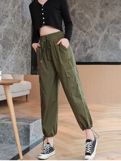 High Waist Elastic Harem Pants Student Casual Baggies Woman Pants Fall Fashion New Angle-length Cargo Trousers Bottom Spring Full-length Harem Pants With Pockets, Non-stretch Ankle-length Cargo Pants With Side Pockets, Spring Khaki Harem Pants With Pockets, Full Length Khaki Harem Pants With Pockets, High Waist Khaki Harem Pants With Pockets, Khaki High-waist Harem Pants With Pockets, High-waist Khaki Harem Pants With Pockets, Non-stretch Full-length Harem Pants With Pockets, High Waist Solid Harem Pants With Pockets