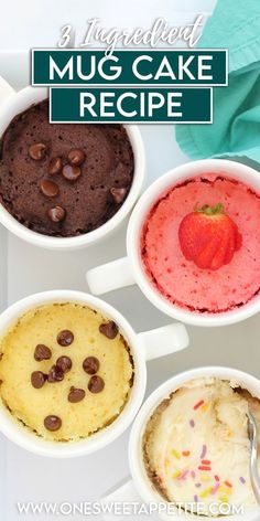 three different desserts in white bowls with chocolate chips and strawberries