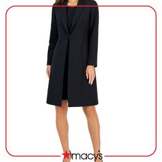 in stock Elegant Knee-length Outerwear For Evening, Elegant Knee-length Evening Outerwear, Classic Tailored Knee-length Outerwear, Knee-length Evening Jacket Dress, Tailored Notch Lapel Jacket Dress, Classic Knee-length Workwear Outerwear, Classic Knee-length Outerwear For Work, Classic Notch Lapel Jacket Dress For Fall, Tailored Knee-length Outerwear For Evening