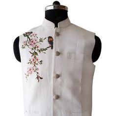 Exclusive Hand painted Waist Coat for menHand Painted Nehru | Etsy Festive Nehru Jacket With Motifs, Wedding Nehru Jacket With Printed Motifs For Festivals, Traditional Nehru Jacket With Motifs, Festive Off-white Nehru Jacket, Designer Off-white Fitted Nehru Jacket, Prom Jacket, Party Wear Blazers, Christmas Party Wear, Vintage Style Jacket