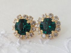 Emerald green Crystal stud earrings Bridal by EldorTinaJewelry, $28.00 Emerald Round Earrings For Party, Round Emerald Earrings For Party, Elegant Green Clip-on Earrings For Wedding, Green Clip-on Earrings For Wedding, Green Crystal Bridal Earrings As Gift, Green Jewel Earrings For Wedding, Green Sparkling Stone Earrings For Gift, Green Jeweled Earrings For Wedding, Elegant May Birthstone Crystal Earrings For Wedding