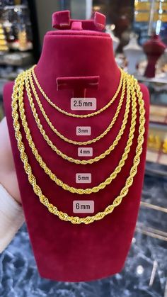 ♡  Our necklace is 22-carat gold plated. There are 5 different thickness options available for our product. Please select the option for the thickness you wish to purchase. ♡ 22K gold plating for a luxurious and radiant finish  ♡Available in 2.5mm, 3mm, 4mm, 5mm, and 6mm thicknesses ♡ Durable and tarnish-resistant design ♡  Ideal for both everyday wear and special occasions ♡  Perfect for layering or wearing solo  ♡ Unisex design - perfect for him or her ♡ Our 22 carat gold plated products are p Gold-plated Necklaces For Birthday, Luxury 22k Gold Necklaces, Gold Rope Chain Necklace As A Gift, Gold Rope Chain Jewelry As A Gift, Gold Rope Chain Necklace For Anniversary, Gold Chain Necklace For Birthday, Anniversary Gold Rope Chain Necklace, Gold Adjustable Chain Necklace For Birthday, Birthday Gold Chain Necklace With Adjustable Chain