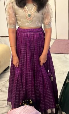 Croptop Lehenga Designs For Kids, Pattu Pavada Women, Pattu Pavada, Mom Daughter Outfits, Crop Top Lehenga, Kids Dress Collection, Frock Designs, Long Gown Design