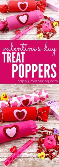 valentine's day treat poppers with hearts on them