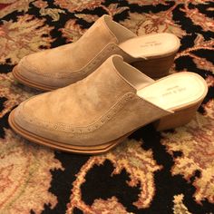 Amazing Gorgeous Suede Mules. Worn Once! Excellent Condition. No Box. Sold Out Everywhere. Open To Reasonable Offers! Spring Low Heel Suede Lined Heels, Beige Mules With Suede Lining And Round Toe, Beige Round Toe Mules With Suede Lining, Beige Slip-on Mules With Branded Heel, Formal Mules With Suede Lining And Round Toe, Formal Round Toe Mules With Suede Lining, Suede Slip-on Heels With Leather Sole, Beige Suede Slip-on Heels, Beige Slip-on Suede Heels