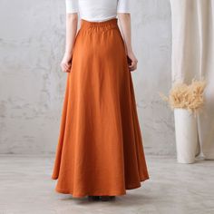 "You'll feel ultra chic and modern wearing the A Line skirt throughout the year, the long skirt will be a prefect on for your summer autumn. DETAIL * More colors available https://etsy.me/3ifY3Py * 100% pure linen * Two side pockets * Right Hidden Zipper closure * Back elastic waistband * Maxi linen skirt, long linen skirt, Plus size Skirt * Ankle length effect * Perfect for Summer, spring and Autumn * Machine Washable in Warm/Cold Water/Do not bleach /Mid-iron /Hang Dry *The model is 170 cm (5′ Casual Long Wrap Skirt For Fall, Relaxed Fit Flared Skirt In Solid Color, Relaxed Flared Skirt In Solid Color, Fitted Full Maxi Skirt In Solid Color, Fitted Solid Color Full Maxi Skirt, Fitted Full Maxi Skirt Solid Color, Relaxed Fit Solid Color Flared Maxi Skirt, Chic A-line Maxi Skirt, Non-stretch Long Lined Skirt