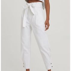 Something Navy High Waisted Relaxed Denim Tie Belt Pants Jeans White Size 10 Brand New With Tags! Retails $135 Chic Denim Bottoms With Paperbag Waist, High Waist Jeans For Summer Workwear, High Waist Jeans For Day Out, Trendy White Paperbag Waist Bottoms, Chic Linen Summer Jeans, Chic Summer Linen Jeans, High Rise Bottoms With Belt Loops For Day Out, Chic Cotton Bottoms With Paperbag Waist, High Waist Bottoms With Belt Loops For Day Out