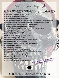 a halloween song list with a skull on it