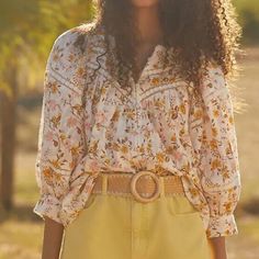 Anthropologie Floral Button Down Cotton Top | Harmony Lace Peasant Blouse Size S New Never Used Mint Condition Summer Feminine Blouse With Boho Collar, Feminine Summer Blouse With Boho Collar, Spring Bohemian Daywear Blouse, Bohemian Button-up Blouse For Day Out, Cottagecore Blouse For Daywear, Bohemian Peasant Top For Daywear, Bohemian Blouse With Button Closure For Day Out, Spring Bohemian Blouse With Buttons, Bohemian Spring Blouse With Buttons