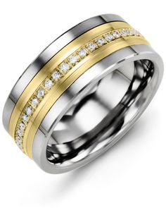 men's wedding band with channeled diamonds in 18k white gold, 6mm