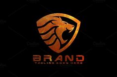 a lion logo with the word brand on it's face and an orange background