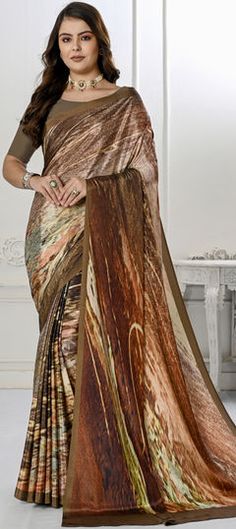 Multicolor color Saree in Crepe Silk, Silk fabric with Digital Print work Multicolor Blouse, Crepe Silk Sarees, Latest Indian Saree, Multi Color Blouse, Indian Sarees Online, Half Sleeve Blouse, Saree Models, Trendy Sarees, Readymade Blouse