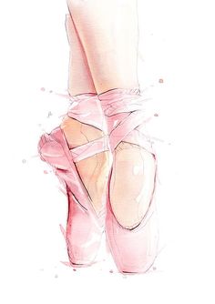 a drawing of a ballerina's feet wearing pink ballet shoes