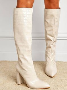 Croc Embossed Chunky Heeled Boots | EMERY ROSE Green Knee High Boots, High Boots For Women, Chunky Heeled Boots, Crocs Boots, Gogo Boots, Chunky Heels Boots, Chunky High Heels, Estilo Chic, Boots Women Fashion