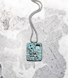 《《  MEDITERRANEAN COLLECTION  》》 THE DETAILS The "RUSTIC MYKONOS TAG" Necklace is designed with an exquisitely detailed Hand Painted Kiln Fired Turquoise Patina Mykonos Pewter Tag Pendant, suspended from a Silver Stainless Steel Box Chain available in your choice of length!! 🔷️💠🔷️View our entire MEDITERRANEAN COLLECTION here: https://www.etsy.com/shop/mrmackjewelry/?section_id=27584604 MATERIALS * 1" × 1" Rustic Mykonos Turquoise Patina Pewter Tag Pendant  * 2mm Silver Stainless Steel Box Cha Turquoise Necklace With Patina For Gifts, Blue Patina Necklace Perfect For Gifts, Rectangular Patina Jewelry As Gift, Gift Blue Patina Necklace, Box Chain Necklace, Silver Box, Silver Man, Box Chain, Mykonos