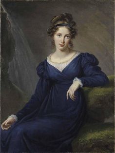 a painting of a woman in a blue dress