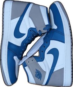 Blue Leather High-top Sporty Sneakers, Blue Leather High-top Sneakers, Blue Leather High-top Sneakers For Sports, Blue Nike Jordan Sports Shoes, Nike Jordan Blue Sports Shoes, Nike Jordan Shoes Blue For Sports, Nike Jordan Sports Shoes In Blue, Blue Mid-top Leather Jordan Shoes, Blue Leather Mid-top Jordan Shoes