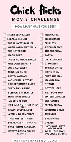 a pink checklist with the words'movie challenge'in black and white on it