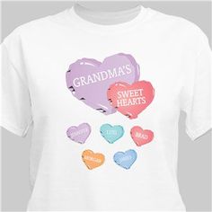 a white t - shirt with the words grandma's, sweet hearts on it