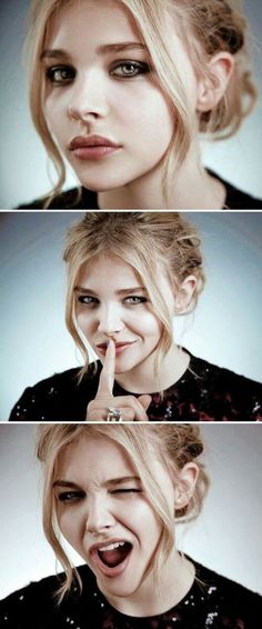 four different pictures of a woman making funny faces