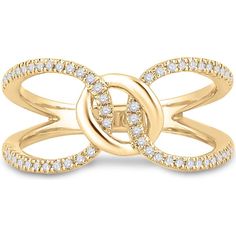 a gold ring with white diamonds on the bottom and an intertwined design in the middle