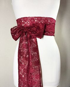 Burgundy Lace Sash Wine Lace Sash Extra Long Wedding by SatinSwank Fitted Bridal Belt With Sashes For Party, Wedding Sash With Tie Back, Fitted Sashes Bridal Belt For Party, White Wedding Dress With Burgundy Sash, Elegant Lace Bridal Belt For Party, Fitted Bridal Belt With Ribbon For Wedding, Elegant Red Sash For Party, Elegant Fitted Sashes With Matching Belt, Elegant Formal Embroidered Sash Belt