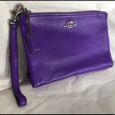 Coach Legacy Violet Zip Wristlet Multipurpose Bag. Never Used For Makeup, Just Organized Misc. Items In Purse. You Could Use It As An Alternative To A Purse. 2 Cc Slots Inside, Wristlet Strap On Exterior. Minor Wear On Bottom Corners From Being Inside Other Bag Coach Clutch With Zipper Closure, Coach Clutch Pouch With Zipper Closure, Trendy Coach Clutch With Removable Pouch, Leather Bags With Wrist Strap For On-the-go, Leather Bags With Wrist Strap, Chic On-the-go Bag With Wrist Strap, Coach Clutch With Removable Pouch, Coach Clutch Bag With Wrist Strap, On-the-go Clutch Bag With Wrist Strap