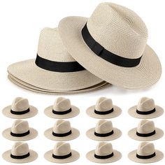 PRICES MAY VARY. Ample for Your Various Needs: you will receive 12 pieces of panama hats for women, adequate in quantity to meet your daily wear and replacement demands, you can also share with your friends and family members Delicate and Classic Design: these straw hats for women are featured with a wide brim, which can help you away from the sun, they are full of summer atmosphere, arew ideal accessories for summer beach wedding party Quality Material Selection: made of quality straw and polye Men Wide Brim Hat, Straw Panama Hat, Summer Hats Beach, Summer Beach Wedding, Material Selection, Straw Sun Hat, Summer Sun Hat, Hat Summer, Straw Hats