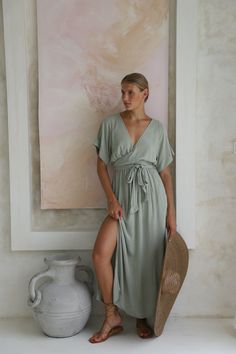 Melody Maxi Dress | Sage Green Sage Green Wrap Dress, Dress Sage Green, Wrap Dress Bridesmaid, Green Wrap Dress, Dresses Handmade, Maxi Summer Dress, Green Outfits, Dress Photoshoot, Earthy Style