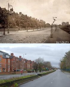 an old and new street in the past