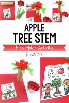 Tree Stem Activities Preschool, Apple Tree Stem Activity, Apple Stem Challenge, Apple Theme Block Center, Apple Stem Activities Kindergarten, Apple Science Experiments Preschool, Fall Stem Activities Preschool, Apples Activities For Preschool, Pre K Stem Activities