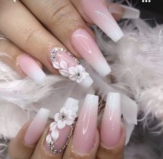 Beautiful Bride Nail Inspiration: Elevate Your Wedding Look - INSPIRATIONAL DESIGN Ombre Nail With 3d Flower, Bridal Nails With Stones, Elegant Rhinestone Nails, 3d Flowers Nails, 3d Acrylic Nail Art, Bride Nail, Acrylic Nail Designs Coffin, 3d Flower Nails