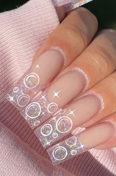 Irredescent Clear Nails, Acrylic Nails Zodiac Sign, Pick Acrylic Nail, Taurus Themed Nails, Intriquite Nail Designs, Trendy Acrylic Nail Designs 2023, Libra Zodiac Nails Design, Capricorn Birthday Nails Acrylic, Kawaii Fall Nails